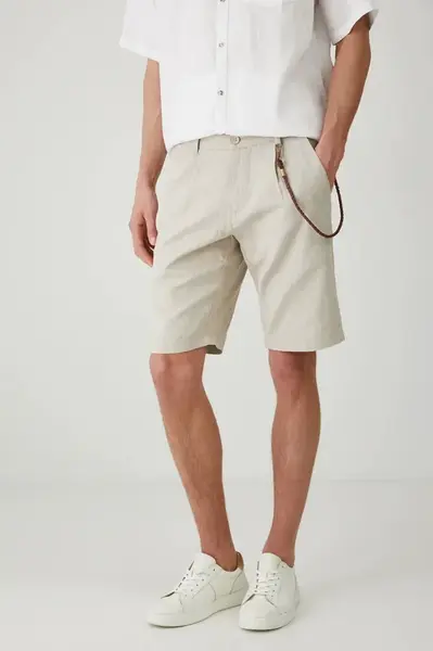 Lněné kraťasy Medicine pánské, béžová barva, melanžové