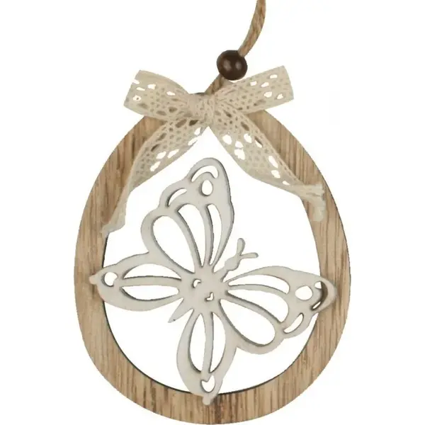 Anděl Vajíčko drevené ploché na zavesenie 11 cm Motýl