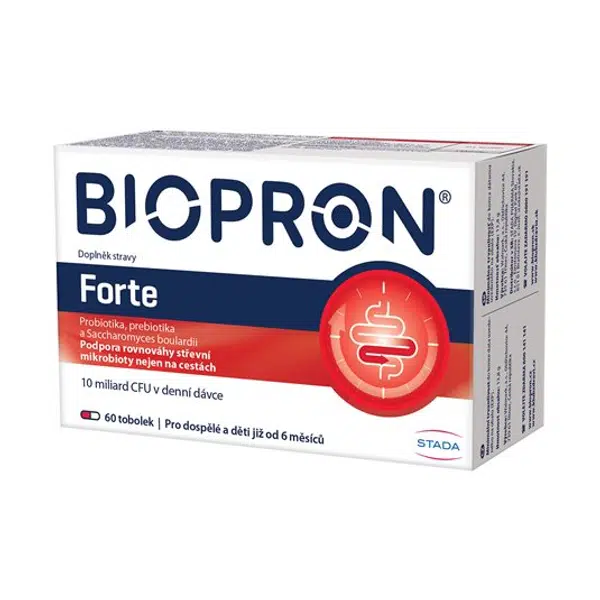 Biopron Forte, probiotika a prebiotika na cesty nebo při průjmu 60 tobolek