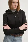 Bavlnená mikina Calvin Klein Jeans dámska, čierna farba, s kapucňou, s nášivkou, J20J225085
