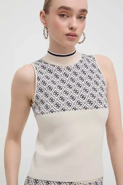 Top Guess LISE dámsky, béžová farba, s polorolákom, W3YR26 Z37K0