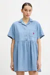 Rifľové šaty Tommy Jeans mini, áčkový strih, DW0DW20372