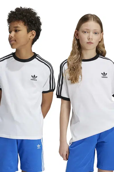Detské bavlnené tričko adidas Originals 3STRIPES TEE biela farba, s nášivkou, JE0515