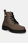 Kožená obuv Tommy Jeans TJM LEATHER LACE UP BOOT pánska, hnedá farba, EM0EM01447