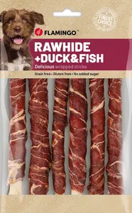 Flamingo R'Hide tyčinky, pamlsky pro psy - kachna, treska 350 g (30 ks 12 cm, 11 g/ks)