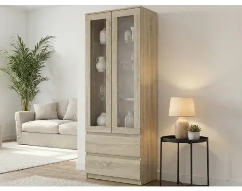 Vysoká vitrína Carlos, dub sonoma, šírka 70 cm%