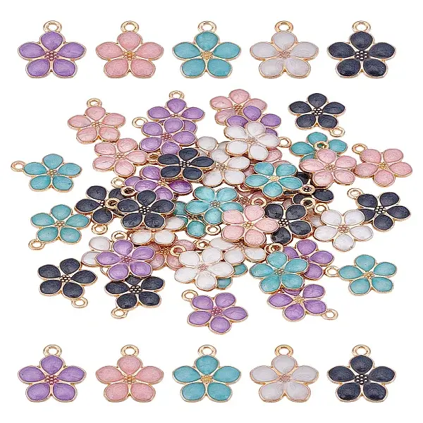 50Pcs 5 Colors Light Gold Plated Alloy Enamel Pendants