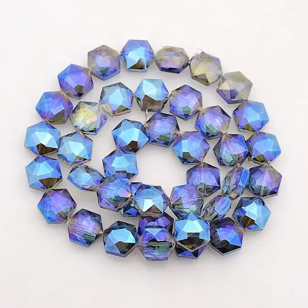 Hexagon Electroplate Full Rainbow Plated Glass Beads Strands