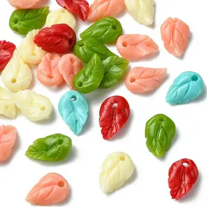 30Pcs Synthetic Coral Dyed Leaf Charms