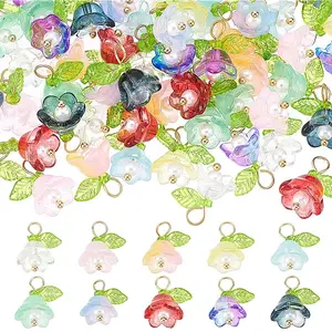 60Pcs 10 Color Glass Flower Pendants