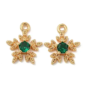 Flower Brass Micro Pave Cubic Zirconia Pendants