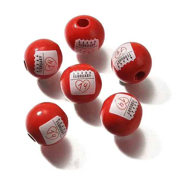 Valentine's Day Element Printed Wood Beads