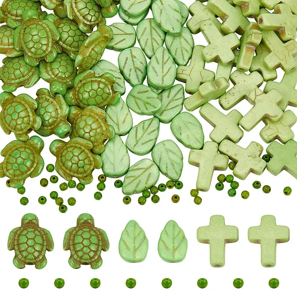 120pcs 4 styles Dyed Synthetic Turquoise Beads