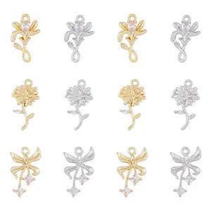 12Pcs 6 Styles Brass Micro Pave Cubic Zirconia Pendants