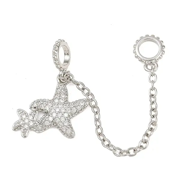Double Starfish Brass Micro Pave Clear Cubic Zirconia Safety Chains