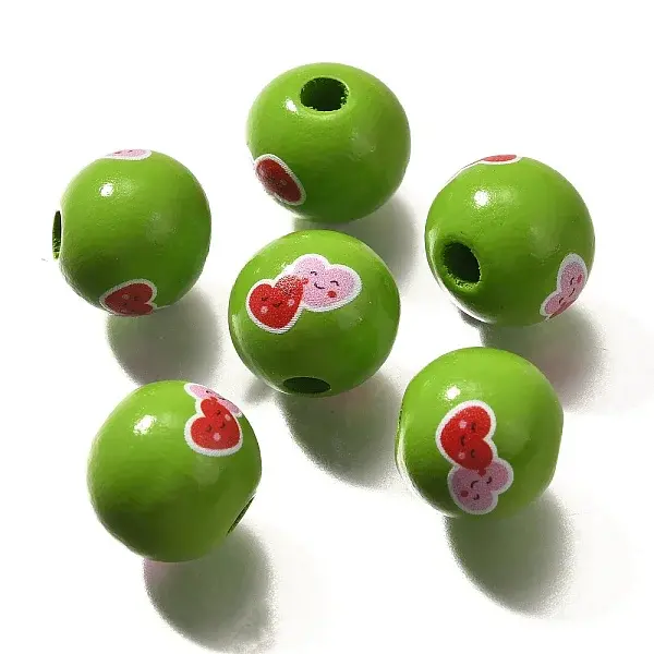 Valentine's Day Element Printed Wood Beads