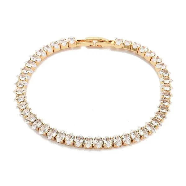 Brass Pave Clear Cubic Zirconia Horse Eye Link Bracelets