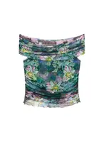 Kvetinový top s lodičkovým výstrihom