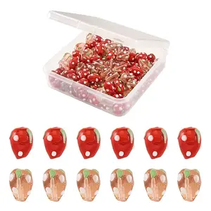 100Pcs 2 Colors Handmade Lampwork 3D Strawberry Beads