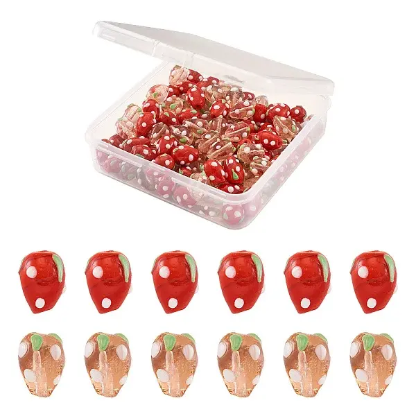 100Pcs 2 Colors Handmade Lampwork 3D Strawberry Beads