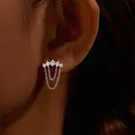 Moon 925 Sterling Silver Micro Pave Clear Cubic Zirconia Cartilage Earrings with Tassel Chains