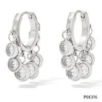 304 Stainless Steel Cubic Zirconia Flat Round Tassel Chandelier Earrings