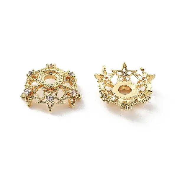 Brass Micro Pave Clear Cubic Zirconia Bead Caps