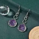 Hexagon Natural Amethyst Dangle Earrings