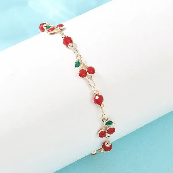 Alloy Enamel & Glass Link Chain Bracelets