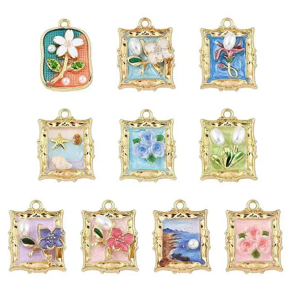 10Pcs 10 Styles Alloy Enamel Pendants