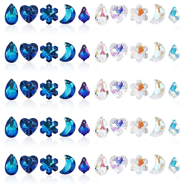 50Pcs 10 Styles Glass Pendants