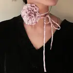Flower Pattern Fabric Rose Tie Choker Necklaces for Women