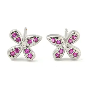 Rack Plating Brass Micro Pave Clear Cubic Zirconia Stud Earrings