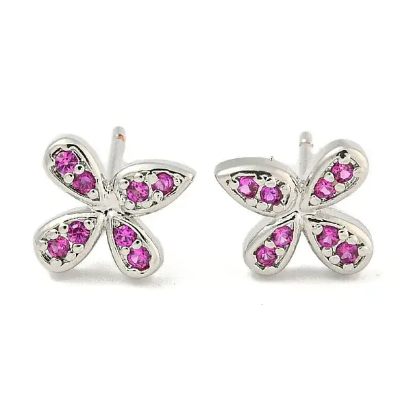 Rack Plating Brass Micro Pave Clear Cubic Zirconia Stud Earrings