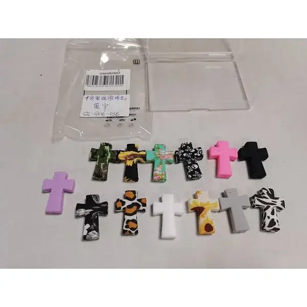 13Pcs 13 Styles Cross Silicone Focal Beads
