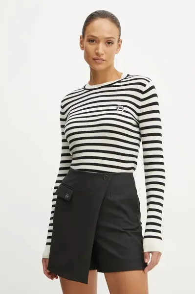 Vlněný svetr Karl Lagerfeld dámský, béžová barva, lehký, A1W18054