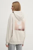 Bavlněná mikina Calvin Klein Jeans dámská, béžová barva, s kapucí, hladká, J20J225080