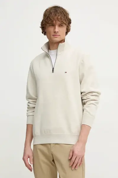 Mikina Tommy Hilfiger pánská, béžová barva, hladká, MW0MW37233