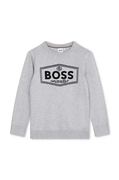 Dětský bavlněný svetr BOSS šedá barva, J51182