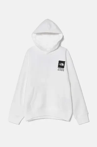Dětská mikina The North Face COORDINATES GRAPHIC OVERSIZED HOODIE bílá barva, s kapucí, s potiskem, NF0A89HKFN41
