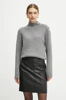 Svetr z vlněné směsi Morgan MSTORI dámský, šedá barva, s pologolfem, MSTORI
