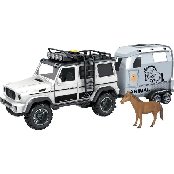 CITY SERVICE CAR - 1:14 - Terénní vozidlo s přívěsem a koněm (se zvukem a světly)