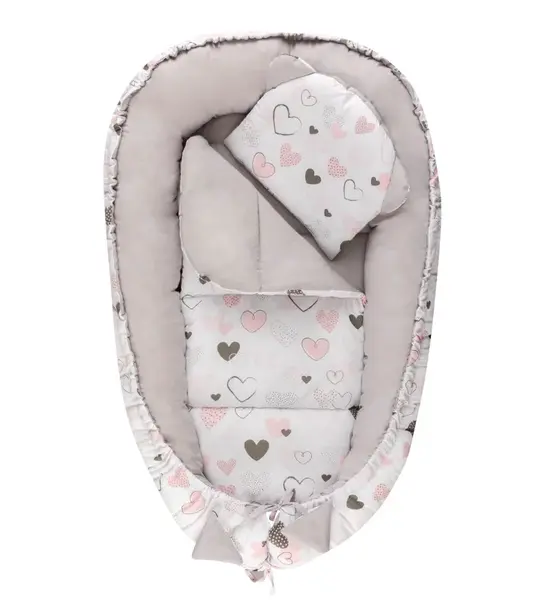 Bomimi HAGI Hniezdočko pre bábätko s vankúšom soft, SRDCIA sivá