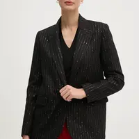 Vlněné sako La Petite Française PFVERITABLE černá barva, jednořadá, vzorovaná, PFVERITABLE