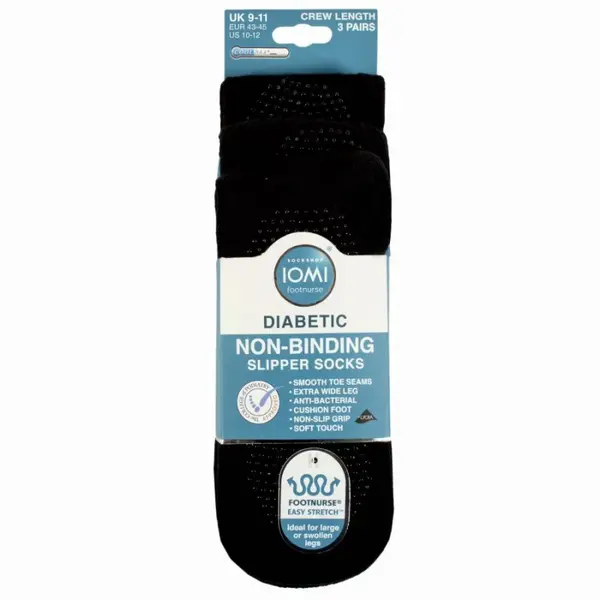 IOMI 3 páry Diabetik ponožky protišmykové s lemom bez gumičiek ČIERNE - Veľkosť ponožky 46-50