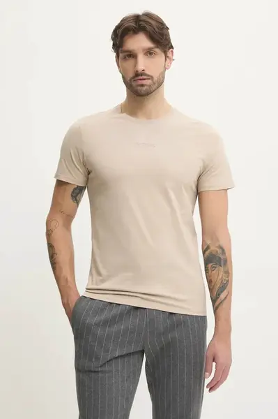 Bavlněné tričko Guess béžová barva