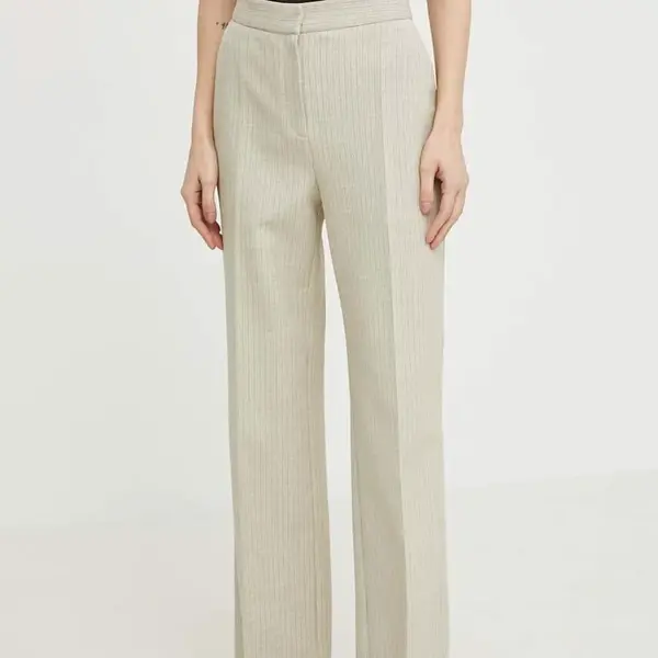 Kalhoty Lovechild dámské, béžová barva, jednoduché, high waist, 24-2-511-2020