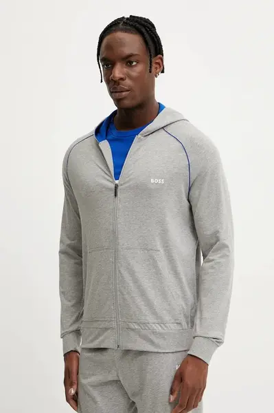 Mikina BOSS Mix&Match Jacket H šedá barva, s kapucí