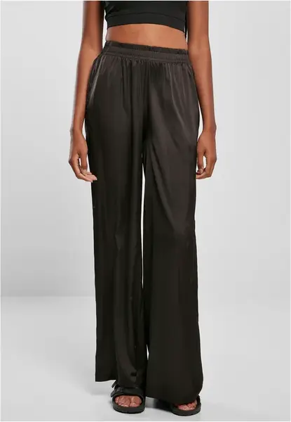 Women's satin wide trousers black