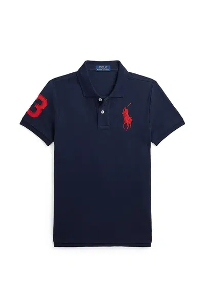 Dětská bavlněná polokošile Polo Ralph Lauren tmavomodrá barva, s potiskem, 323708861113